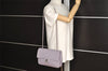 Authentic CHANEL Cotton Matelasse 25 Chain Shoulder Bag Purse Purple CC 5260J