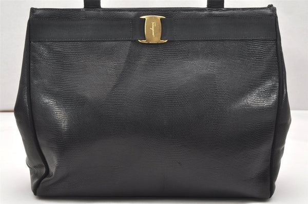 Authentic Salvatore Ferragamo Vara Shoulder Tote Bag Leather Black SF 5261K