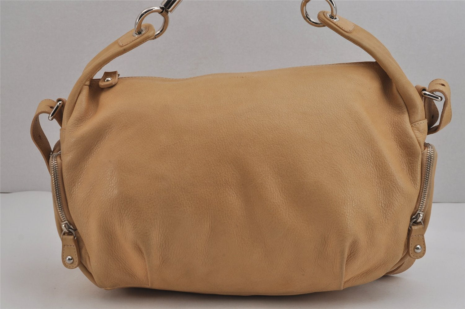 Authentic FURLA Vintage Leather 2Way Shoulder Hand Bag Purse Beige 5264J