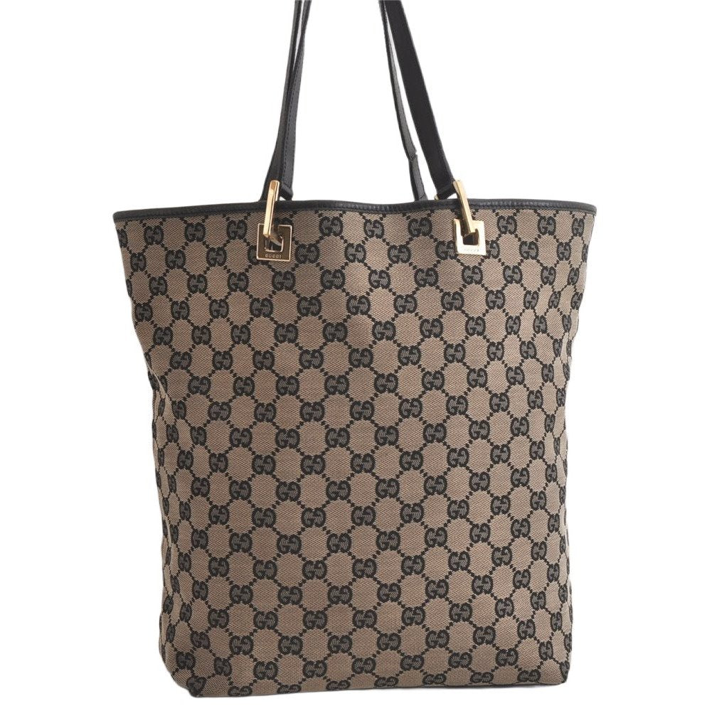 Authentic GUCCI Vintage Shoulder Tote Bag GG Canvas Leather 0021098 Black 5264K