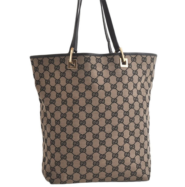 Authentic GUCCI Vintage Shoulder Tote Bag GG Canvas Leather 0021098 Black 5264K