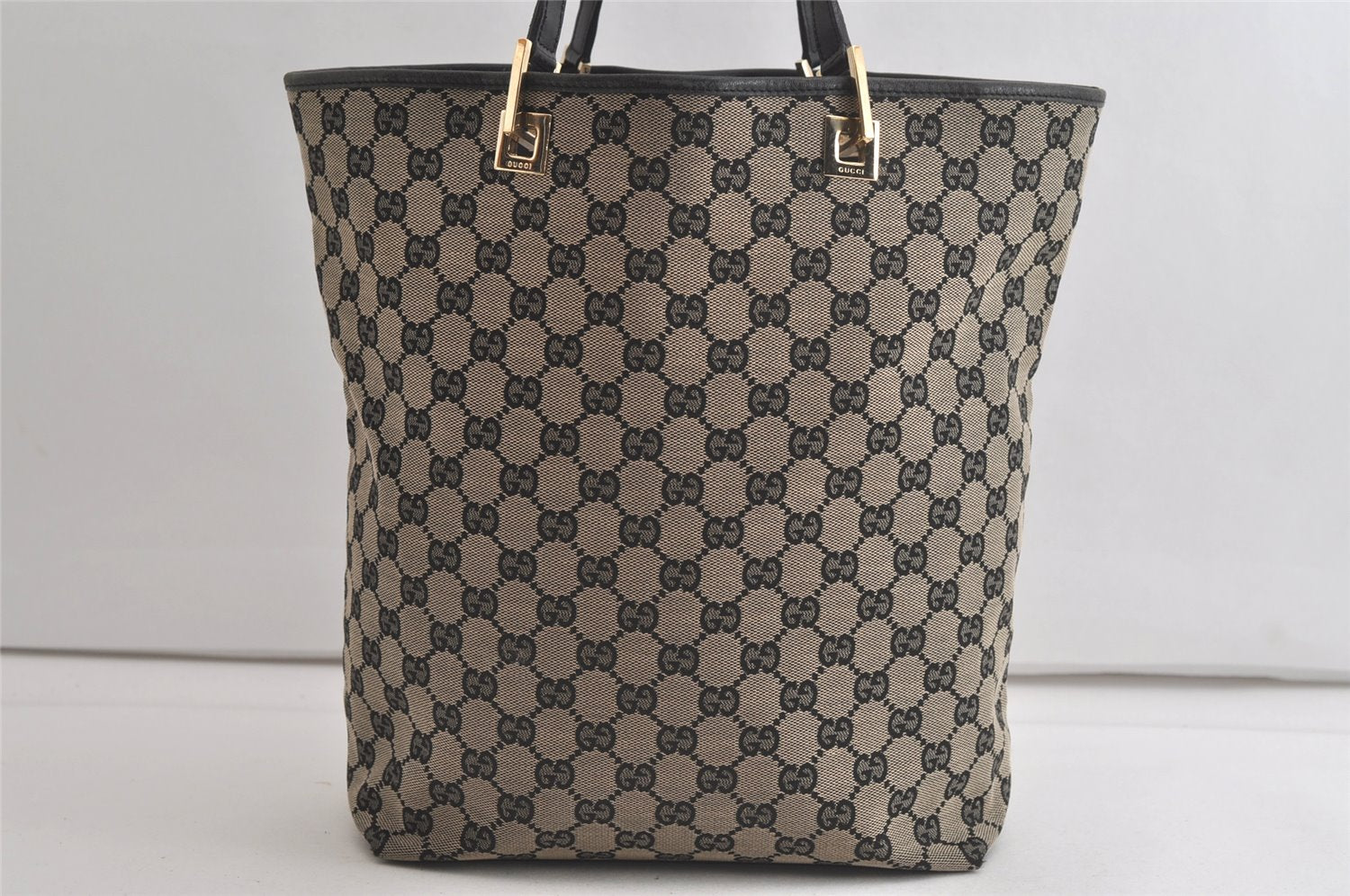 Authentic GUCCI Vintage Shoulder Tote Bag GG Canvas Leather 0021098 Black 5264K