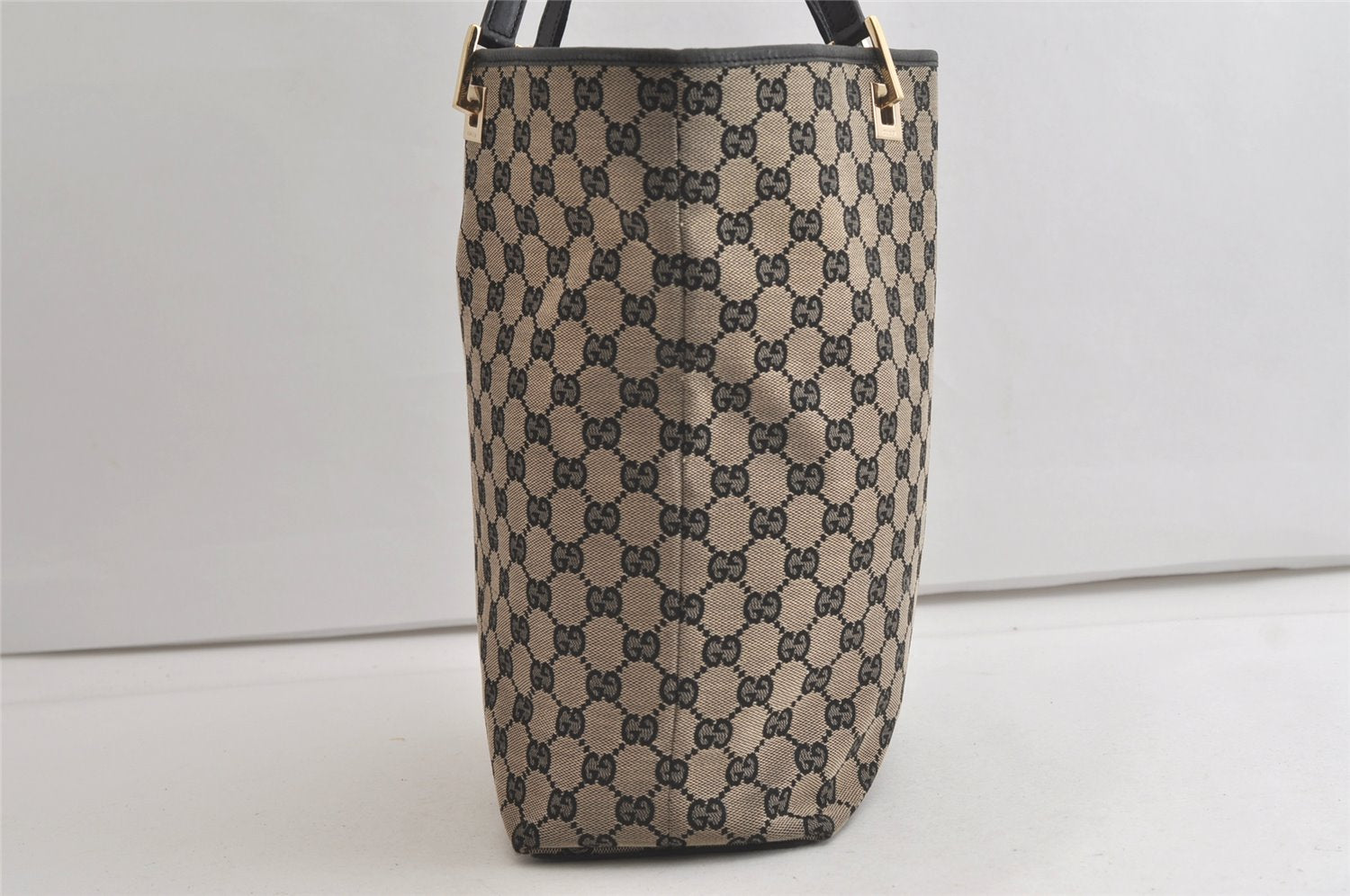 Authentic GUCCI Vintage Shoulder Tote Bag GG Canvas Leather 0021098 Black 5264K