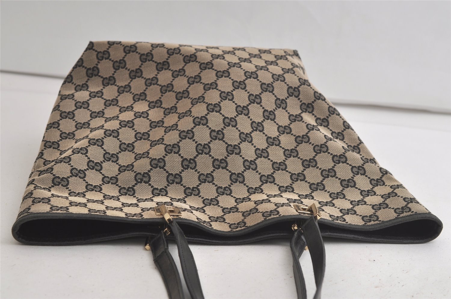 Authentic GUCCI Vintage Shoulder Tote Bag GG Canvas Leather 0021098 Black 5264K