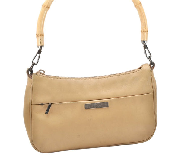 Authentic GUCCI Bamboo Hand Shoulder Bag Purse Leather 0013870 Beige Junk 5265K