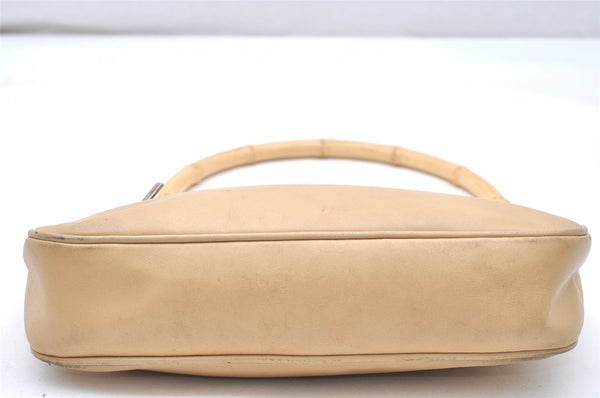 Authentic GUCCI Bamboo Hand Shoulder Bag Purse Leather 0013870 Beige Junk 5265K