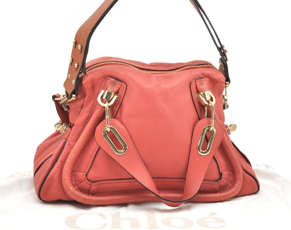 Authentic Chloe Paraty Medium 2Way Shoulder Hand Bag Purse Leather Pink 5266K