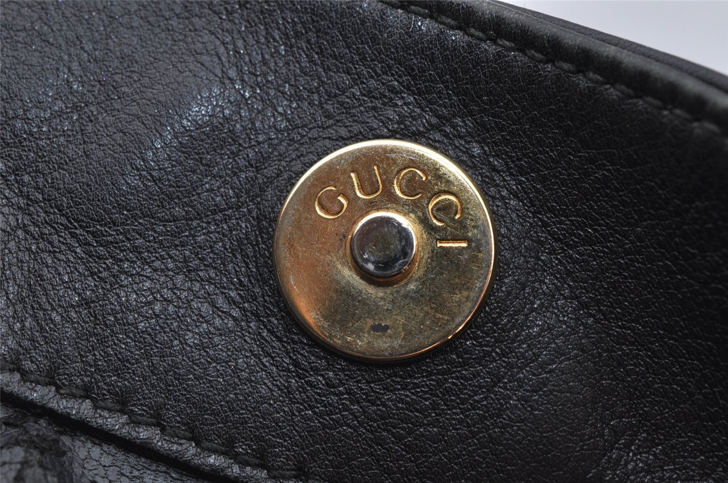 Authentic GUCCI Vintage Bamboo Shoulder Bag Purse Leather 0011638 Black 5267I