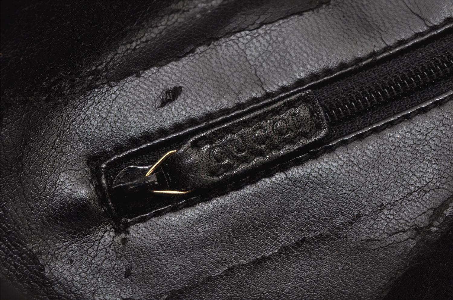 Authentic GUCCI Vintage Bamboo Shoulder Bag Purse Leather 0011638 Black 5267I