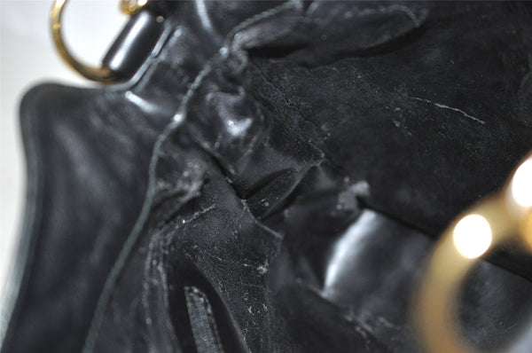 Authentic GUCCI Vintage Bamboo Shoulder Bag Purse Leather 0011638 Black 5267I