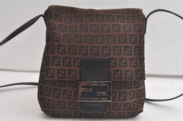 Authentic FENDI Zucchino Mamma Baguette Shoulder Bag Canvas Leather Brown 5273K