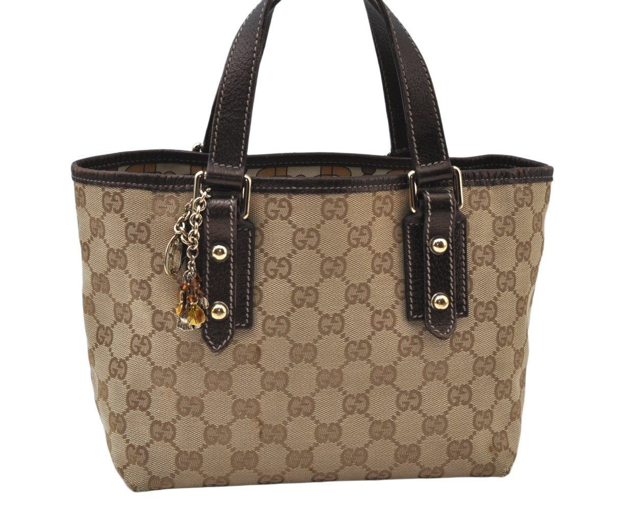 Authentic GUCCI Vintage Hand Tote Bag Purse GG Canvas Leather 139261 Beige 5275I