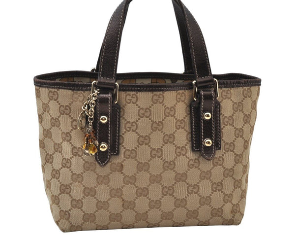 Authentic GUCCI Vintage Hand Tote Bag Purse GG Canvas Leather 139261 Beige 5275I
