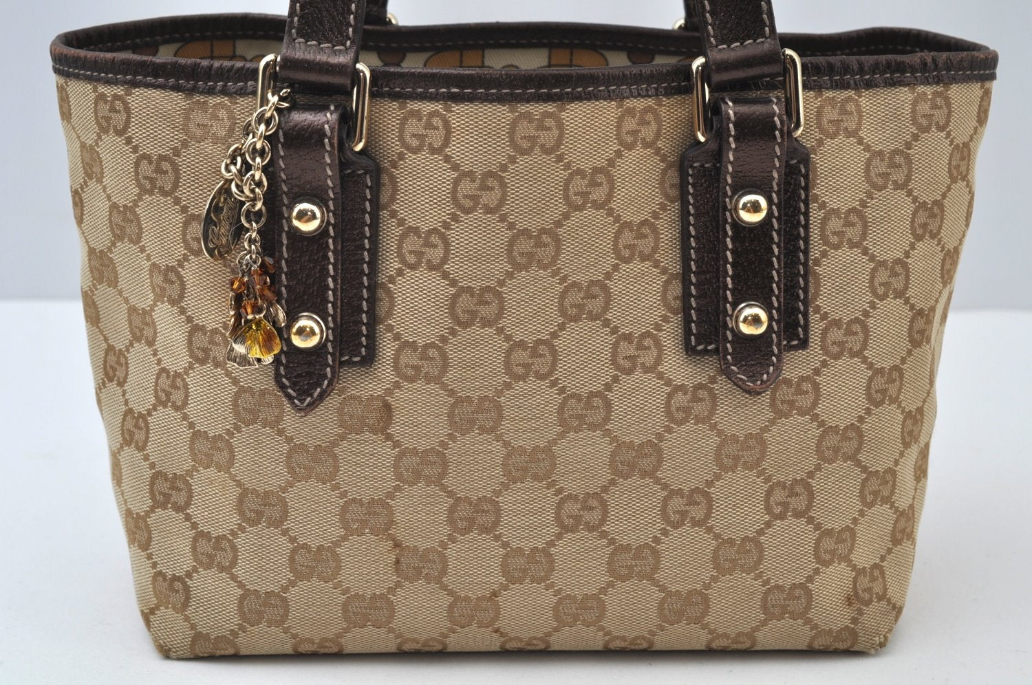 Authentic GUCCI Vintage Hand Tote Bag Purse GG Canvas Leather 139261 Beige 5275I