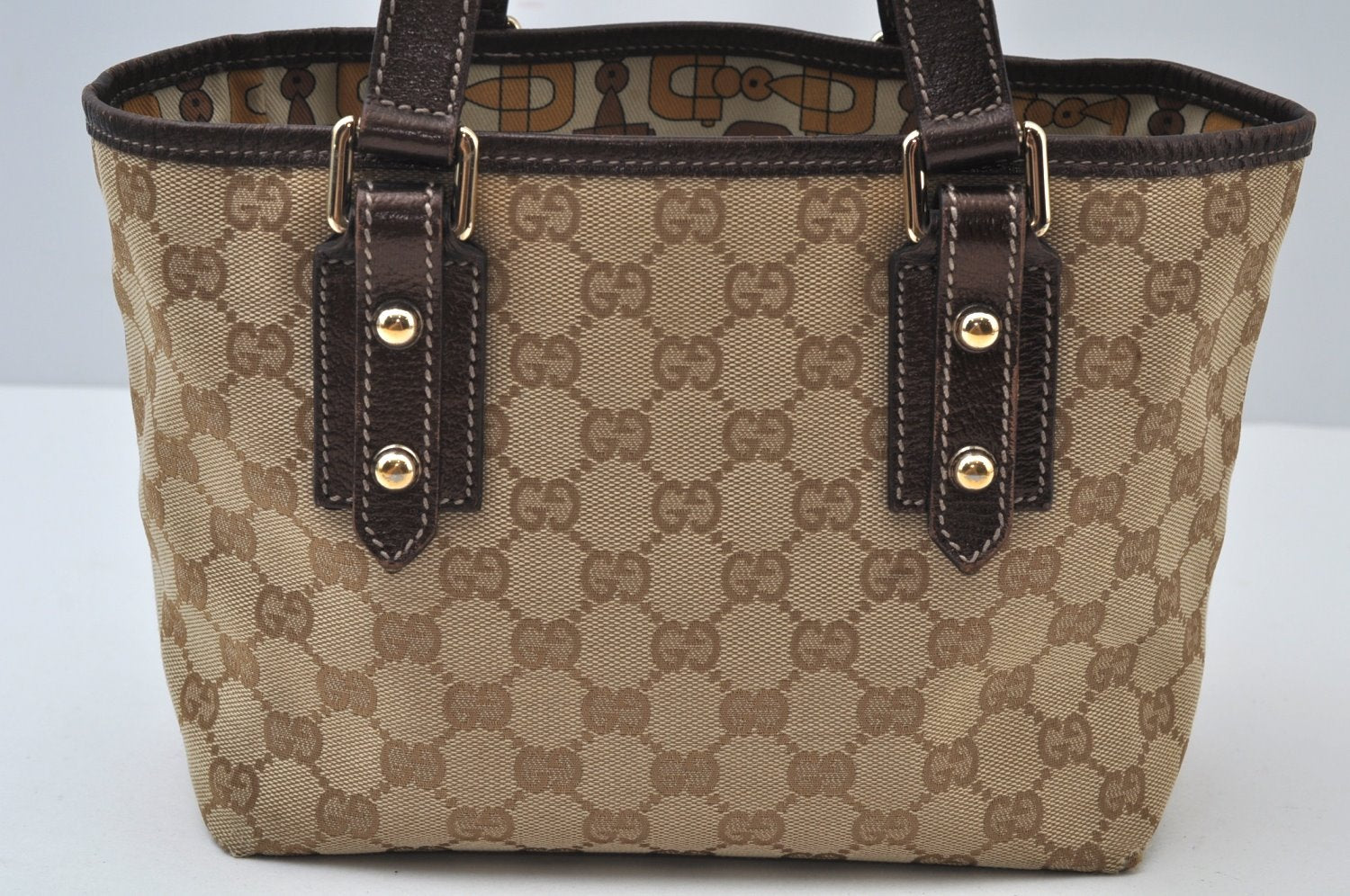 Authentic GUCCI Vintage Hand Tote Bag Purse GG Canvas Leather 139261 Beige 5275I