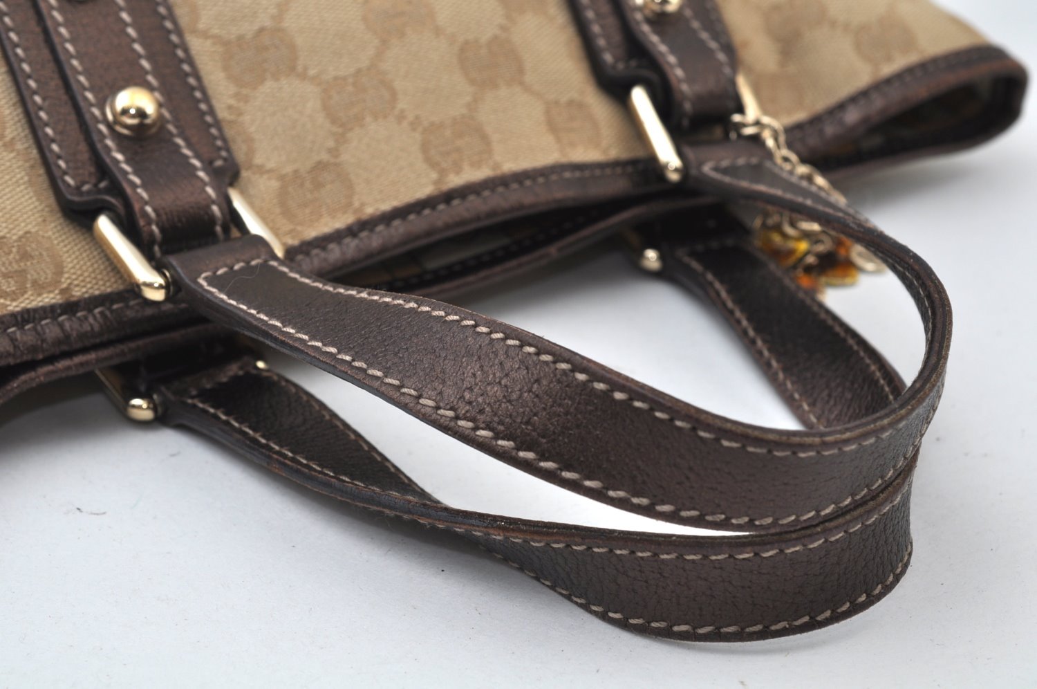 Authentic GUCCI Vintage Hand Tote Bag Purse GG Canvas Leather 139261 Beige 5275I