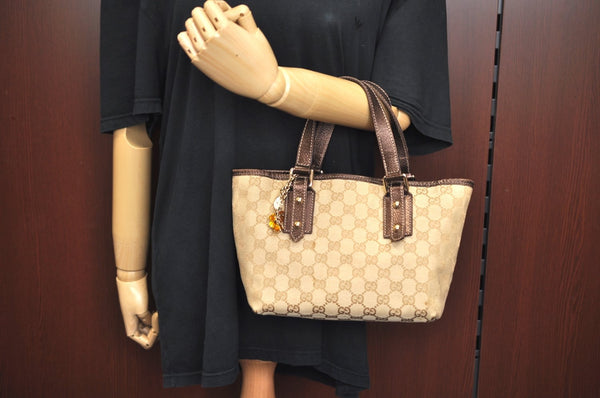 Authentic GUCCI Vintage Hand Tote Bag Purse GG Canvas Leather 139261 Beige 5275I