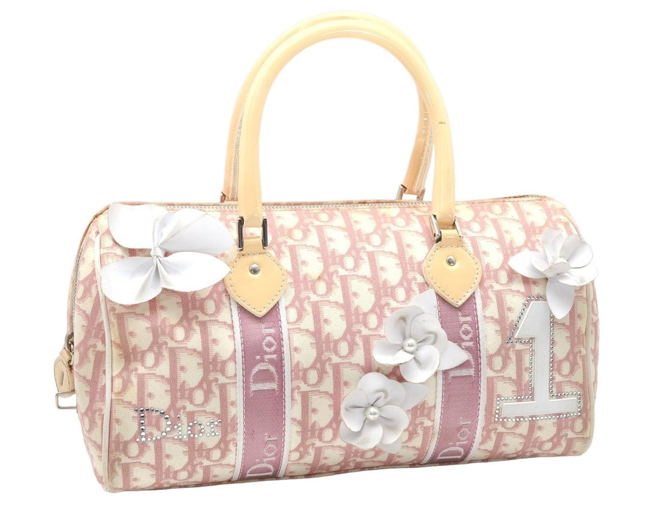 Authentic Christian Dior Trotter No.1 Hand Bag Purse PVC Enamel Pink 5275K