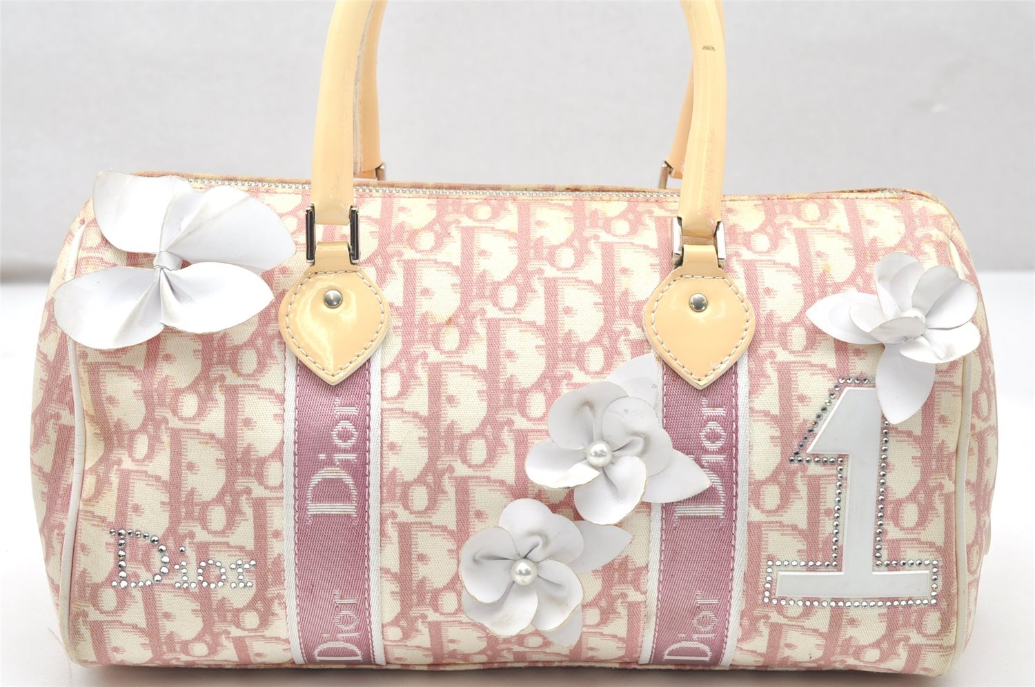 Authentic Christian Dior Trotter No.1 Hand Bag Purse PVC Enamel Pink 5275K