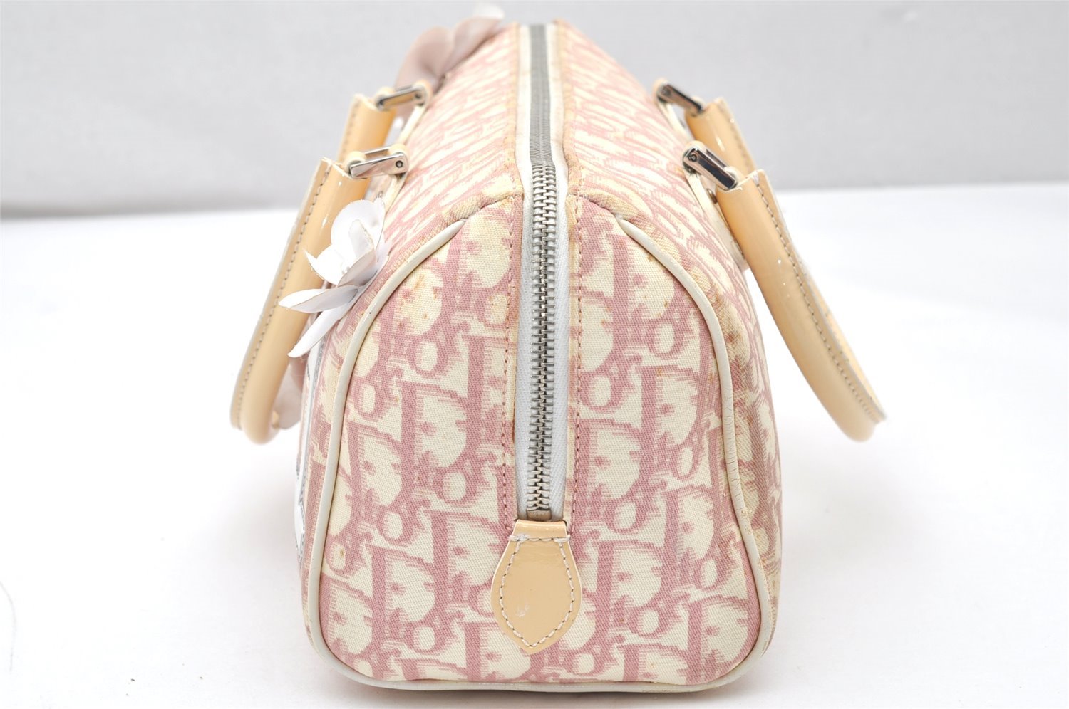 Authentic Christian Dior Trotter No.1 Hand Bag Purse PVC Enamel Pink 5275K