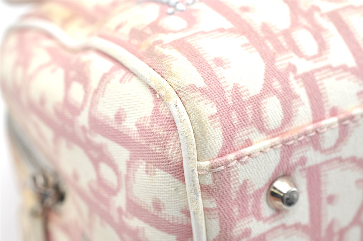Authentic Christian Dior Trotter No.1 Hand Bag Purse PVC Enamel Pink 5275K