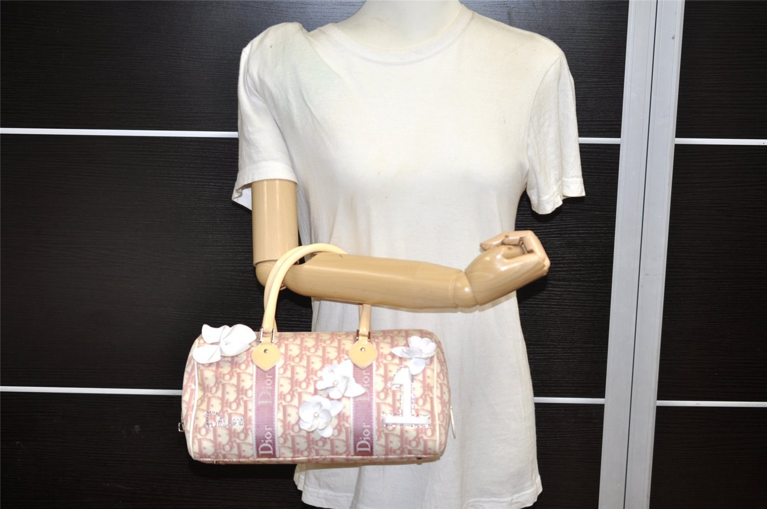 Authentic Christian Dior Trotter No.1 Hand Bag Purse PVC Enamel Pink 5275K