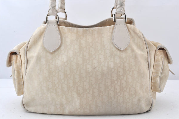 Authentic Christian Dior Trotter Lovely Hand Bag Purse Nylon Leather Beige 5278K
