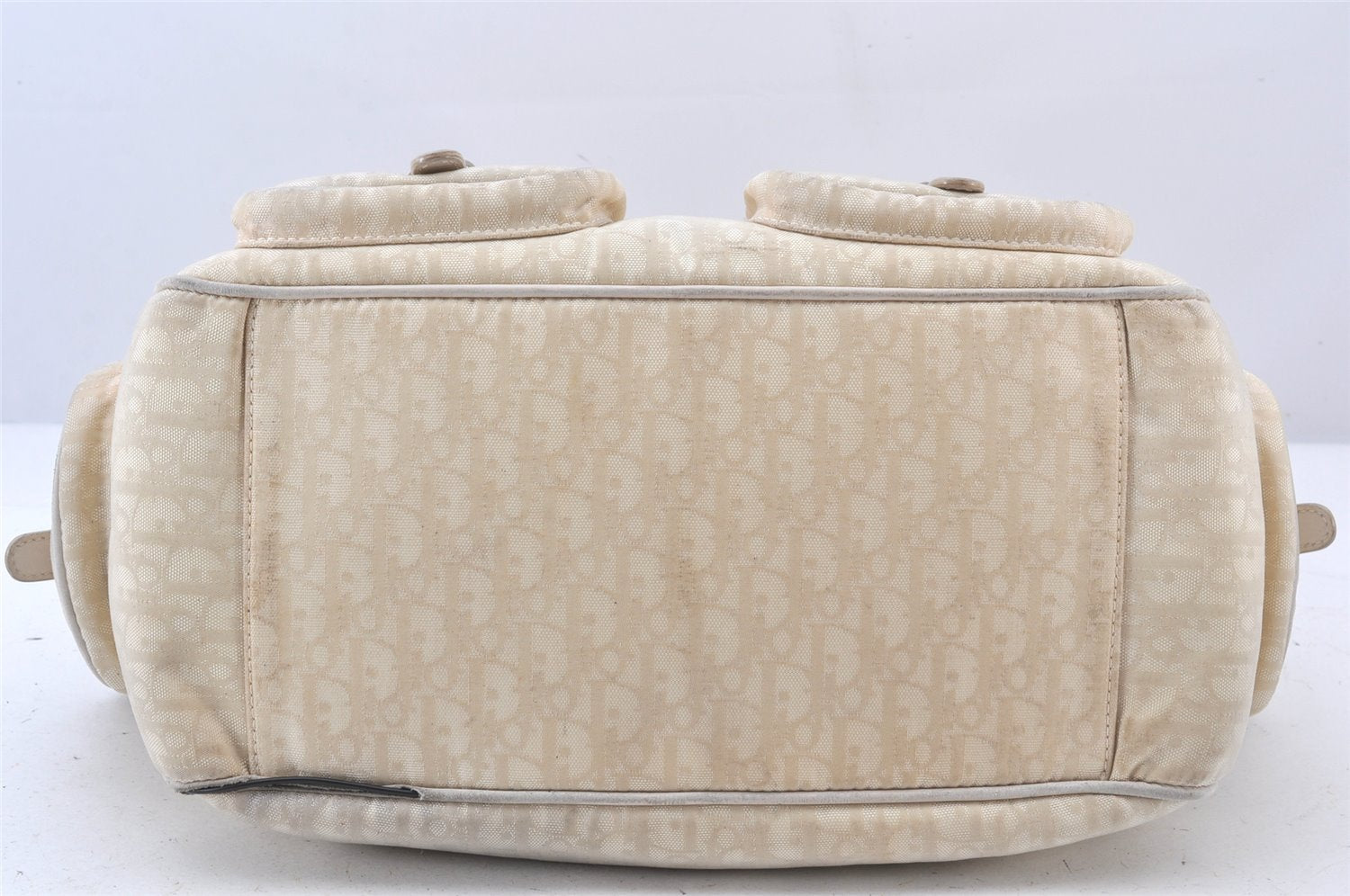 Authentic Christian Dior Trotter Lovely Hand Bag Purse Nylon Leather Beige 5278K