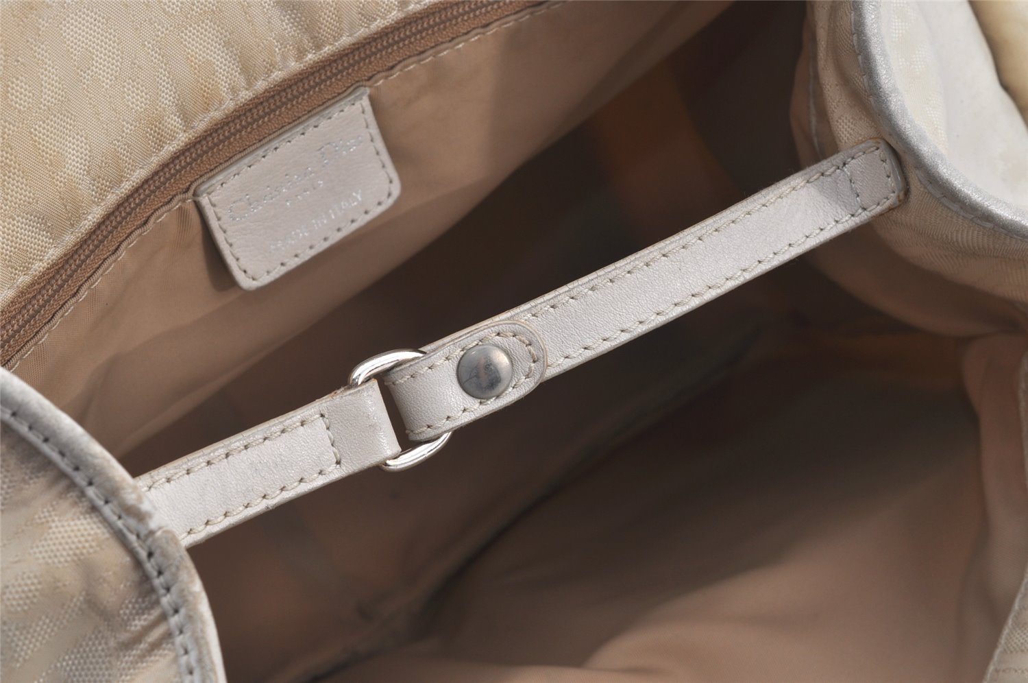 Authentic Christian Dior Trotter Lovely Hand Bag Purse Nylon Leather Beige 5278K
