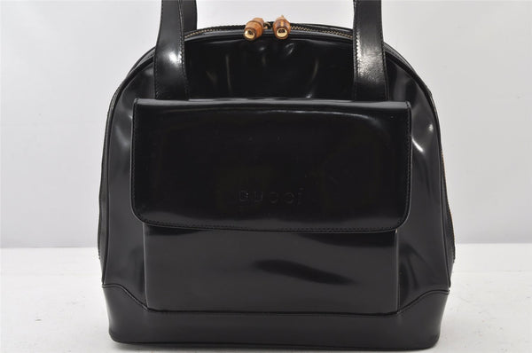 Authentic GUCCI Vintage Bamboo Shoulder Hand Bag Leather Black Junk 5279K