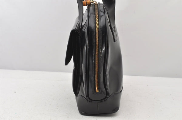 Authentic GUCCI Vintage Bamboo Shoulder Hand Bag Leather Black Junk 5279K