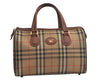 Authentic Burberrys Nova Check Canvas Leather Hand Boston Bag Beige Brown 5280K