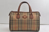 Authentic Burberrys Nova Check Canvas Leather Hand Boston Bag Beige Brown 5280K