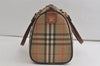 Authentic Burberrys Nova Check Canvas Leather Hand Boston Bag Beige Brown 5280K