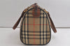 Authentic Burberrys Nova Check Canvas Leather Hand Boston Bag Beige Brown 5280K