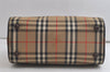 Authentic Burberrys Nova Check Canvas Leather Hand Boston Bag Beige Brown 5280K