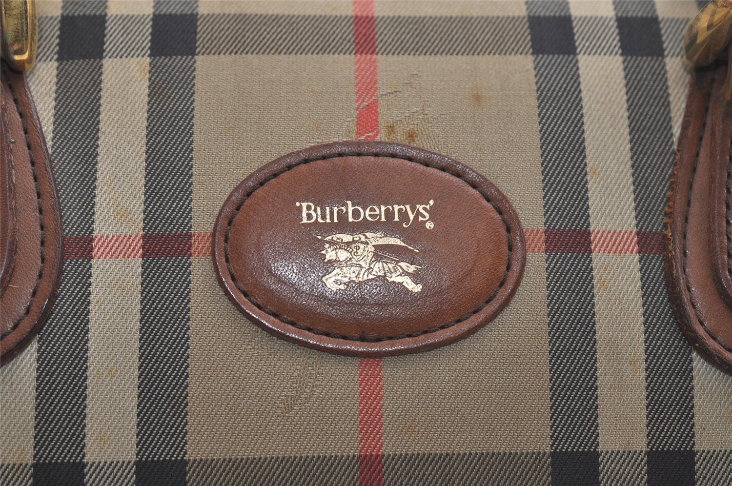 Authentic Burberrys Nova Check Canvas Leather Hand Boston Bag Beige Brown 5280K