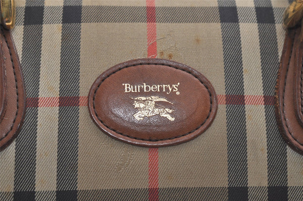 Authentic Burberrys Nova Check Canvas Leather Hand Boston Bag Beige Brown 5280K