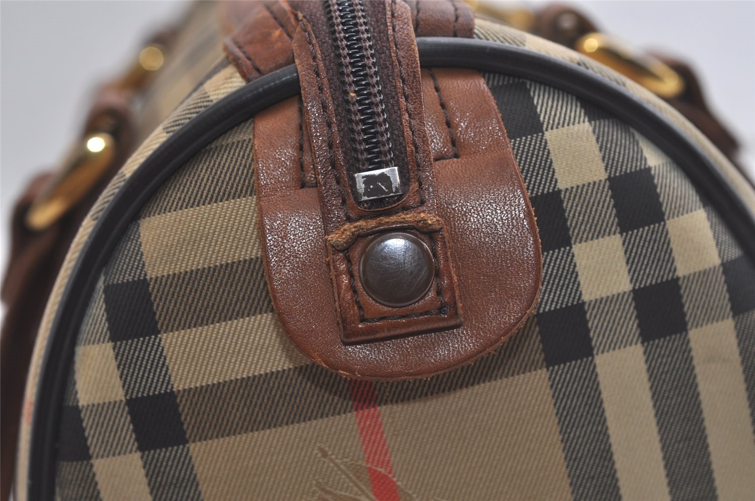 Authentic Burberrys Nova Check Canvas Leather Hand Boston Bag Beige Brown 5280K