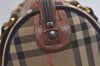 Authentic Burberrys Nova Check Canvas Leather Hand Boston Bag Beige Brown 5280K