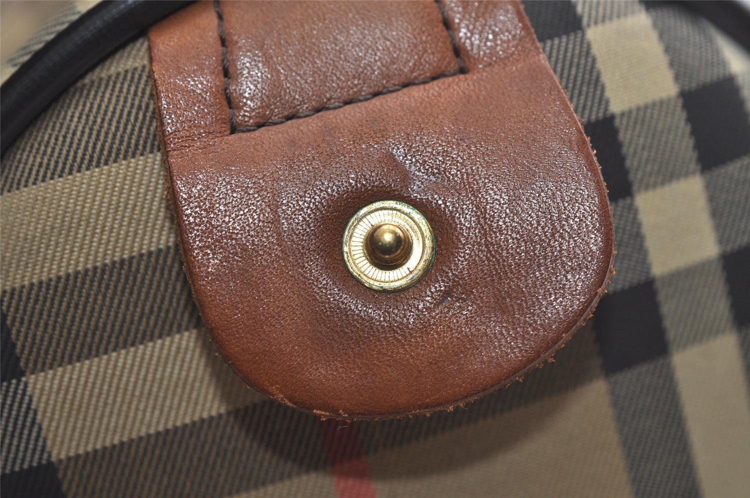 Authentic Burberrys Nova Check Canvas Leather Hand Boston Bag Beige Brown 5280K