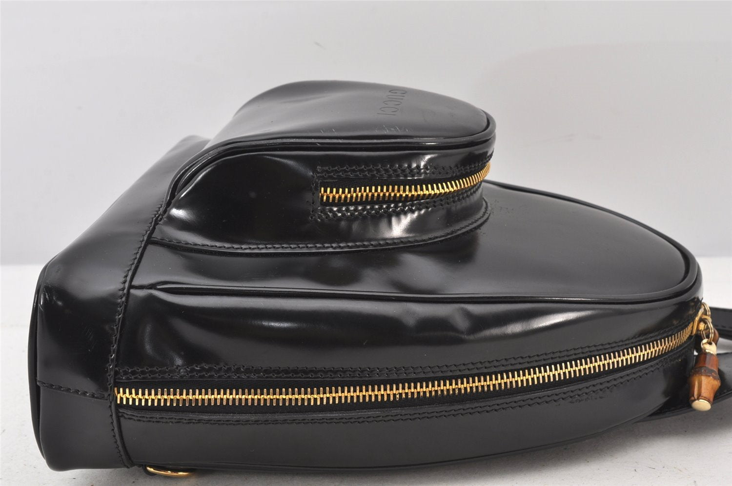 Authentic GUCCI Bamboo Shoulder Cross Bag Purse Leather Black Junk 5281K