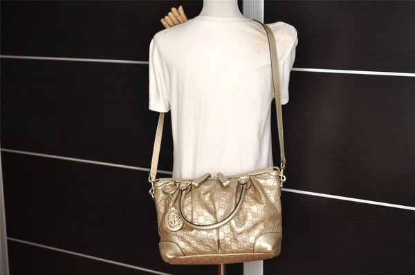 Authentic GUCCI Guccissima Sukey 2Way Tote Bag GG Leather 247902 Gold 5282K
