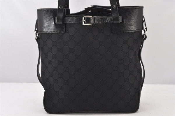 Authentic GUCCI Vintage Shoulder Tote Bag GG Canvas Leather 107757 Black 5283K