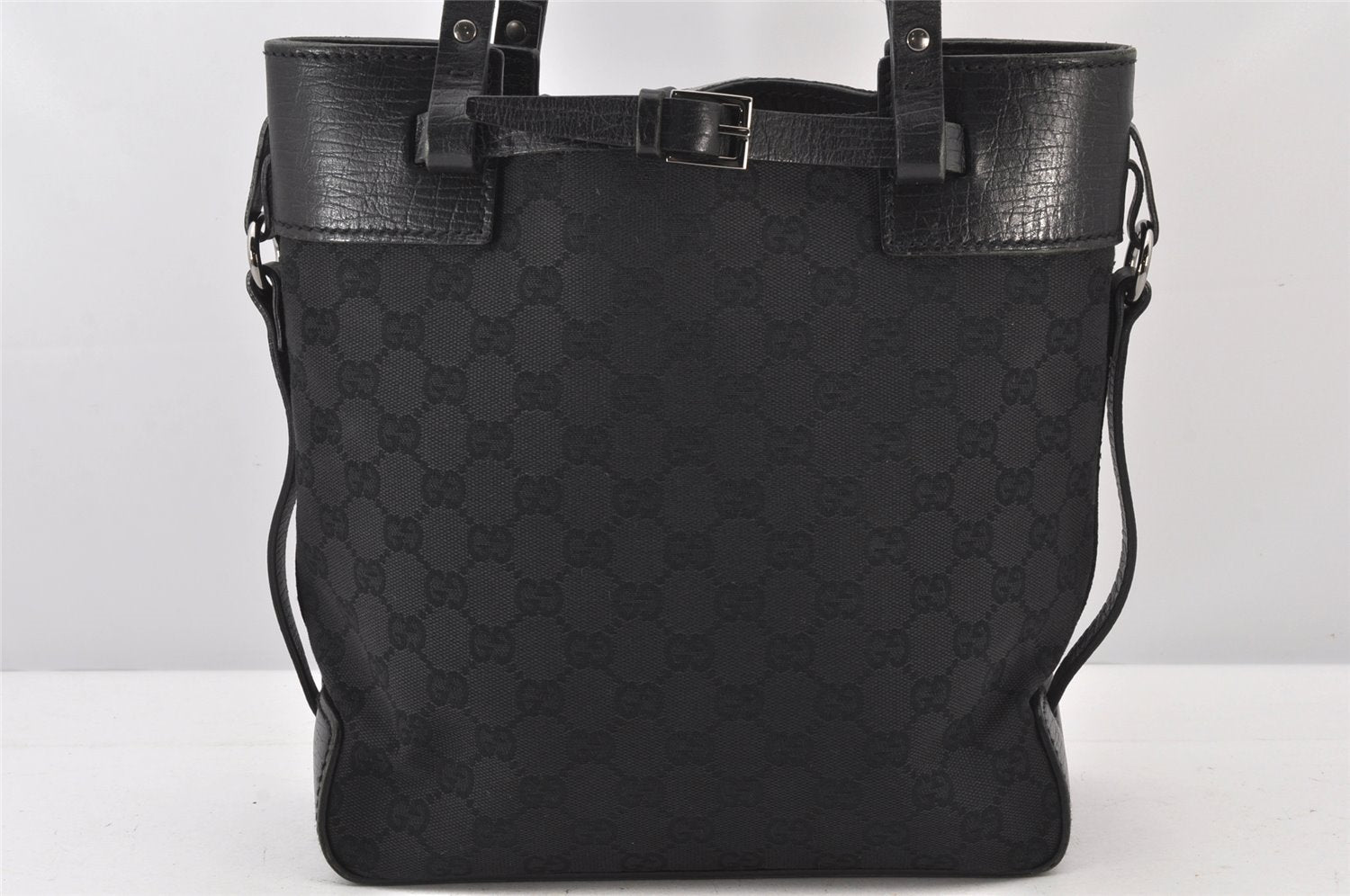 Authentic GUCCI Vintage Shoulder Tote Bag GG Canvas Leather 107757 Black 5283K