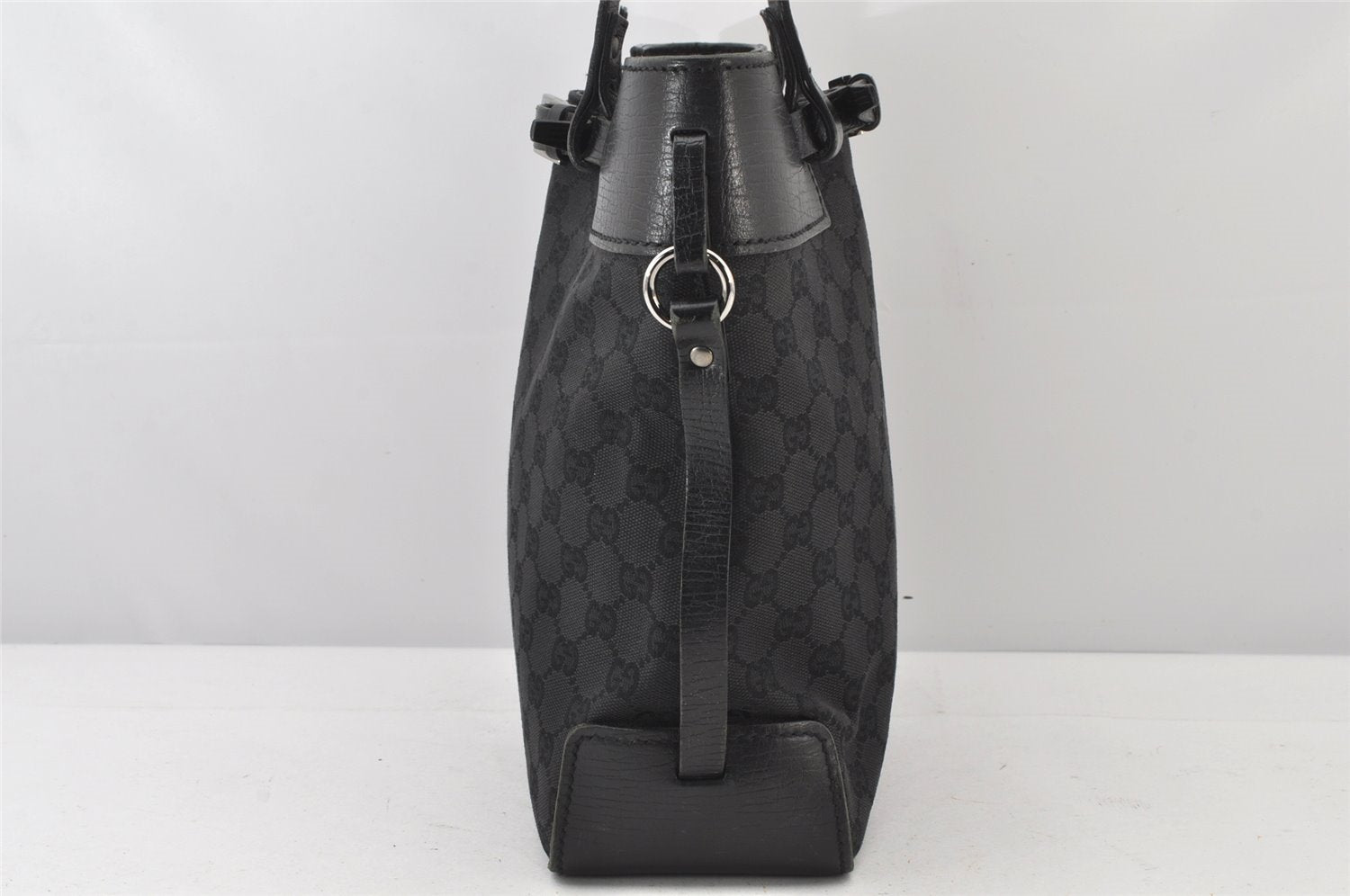 Authentic GUCCI Vintage Shoulder Tote Bag GG Canvas Leather 107757 Black 5283K
