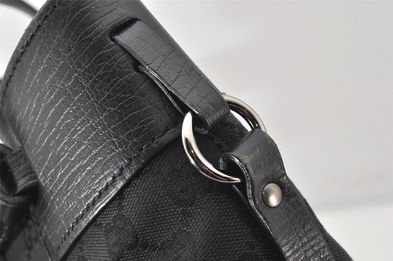 Authentic GUCCI Vintage Shoulder Tote Bag GG Canvas Leather 107757 Black 5283K