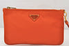 Authentic PRADA Tessuto Nylon Saffiano Leather Pouch Purse 1N1868 Orange 5284K