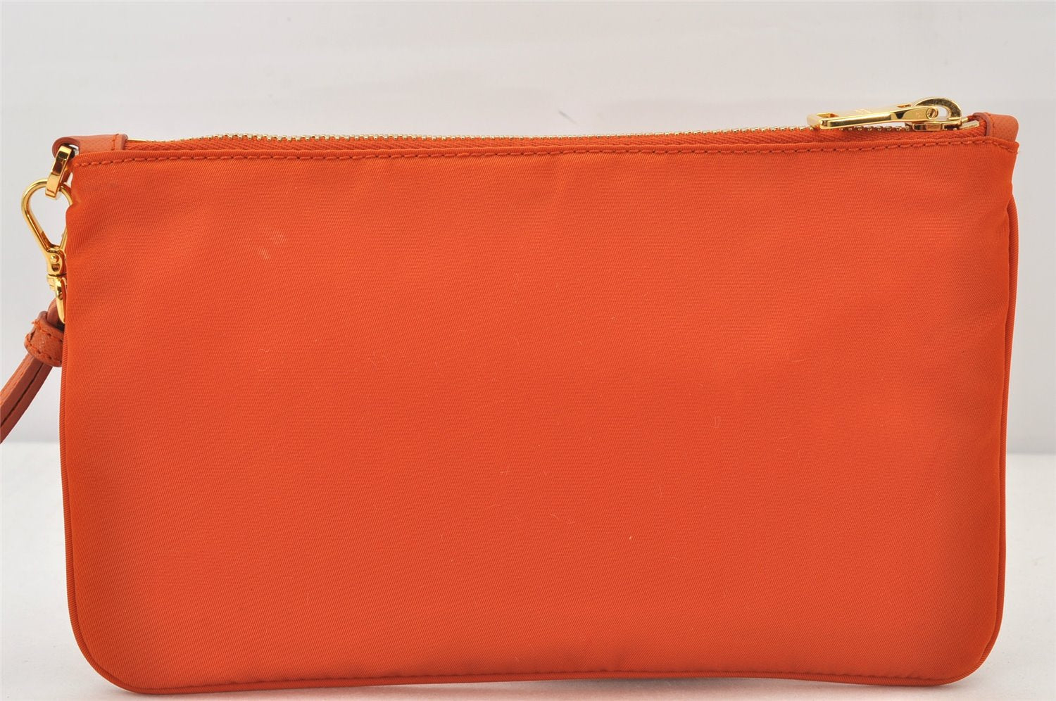 Authentic PRADA Tessuto Nylon Saffiano Leather Pouch Purse 1N1868 Orange 5284K