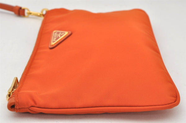 Authentic PRADA Tessuto Nylon Saffiano Leather Pouch Purse 1N1868 Orange 5284K